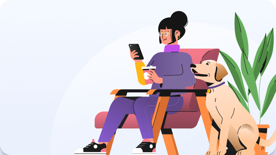Woman on phone with dog